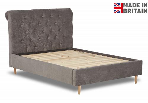 4ft6 Double Chester fabric upholstered bed frame,scrolled roll top head end. 1